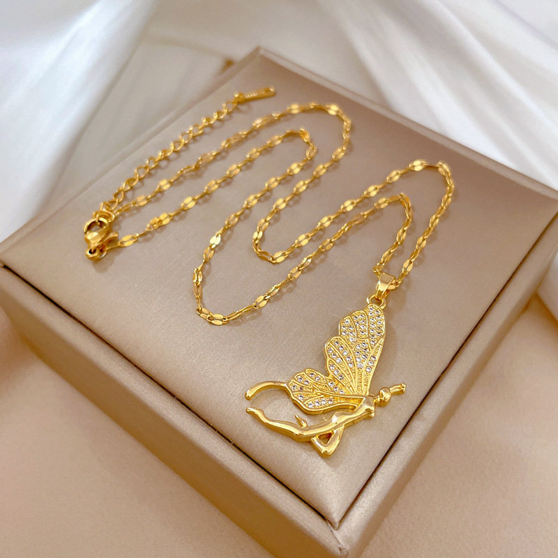 ファッショナブルな高級バタフライペンダントネックレス レディ - Butterfly Clasp Deployant のレビューと価格