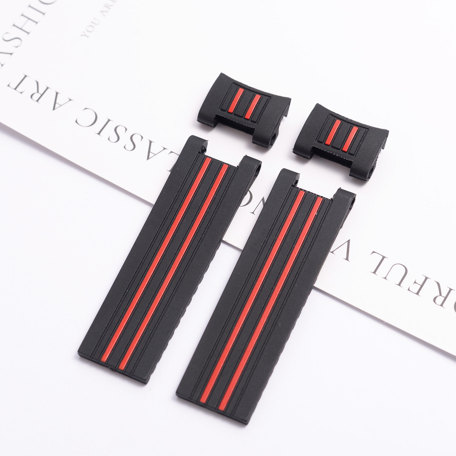黒青赤ストライプシリコーンゴム時計バンド時計ストラップユリス - Rubber Strap Diver のレビューと価格