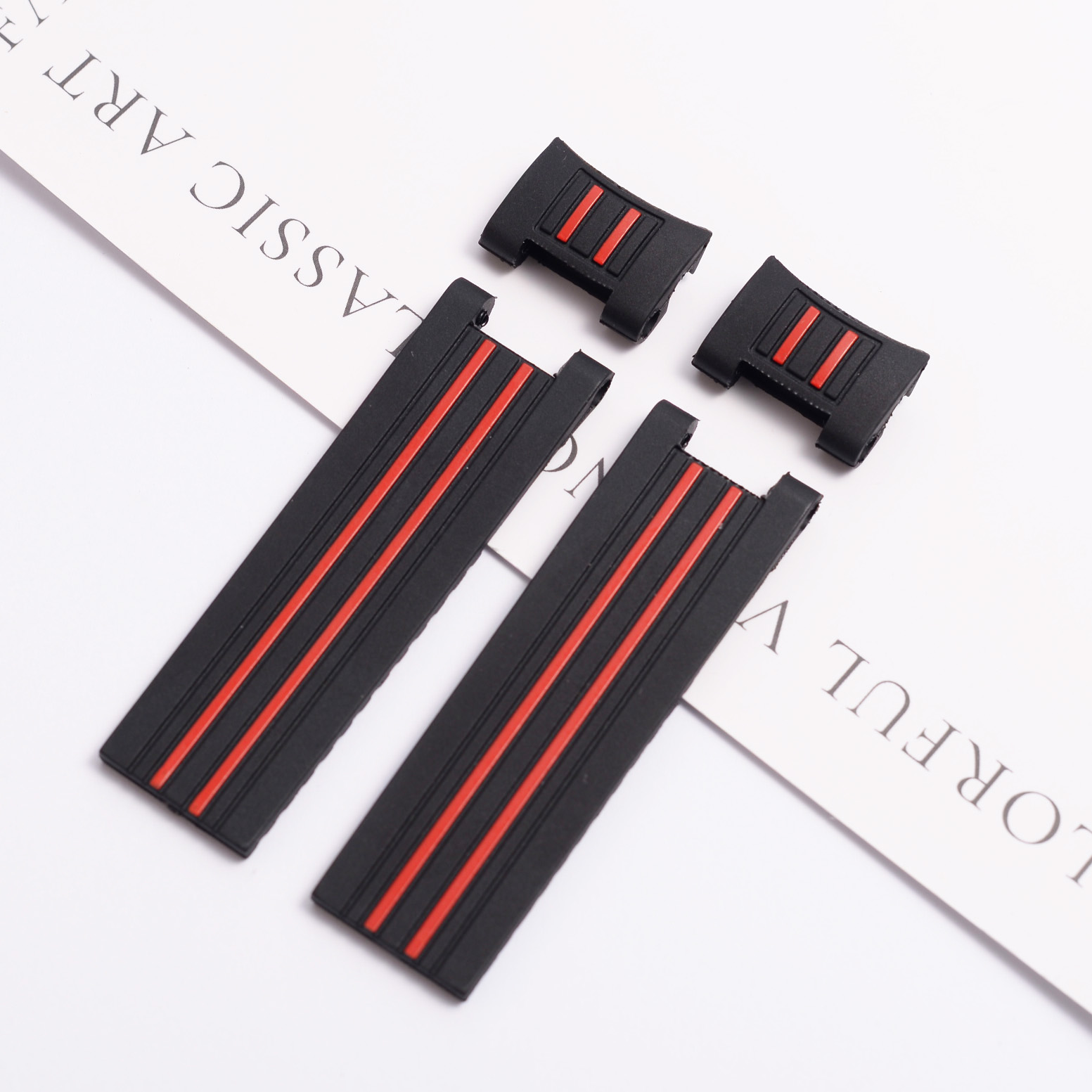 黒青赤ストライプシリコーンゴム時計バンド時計ストラップユリス - Rubber Strap Diver のレビューと価格