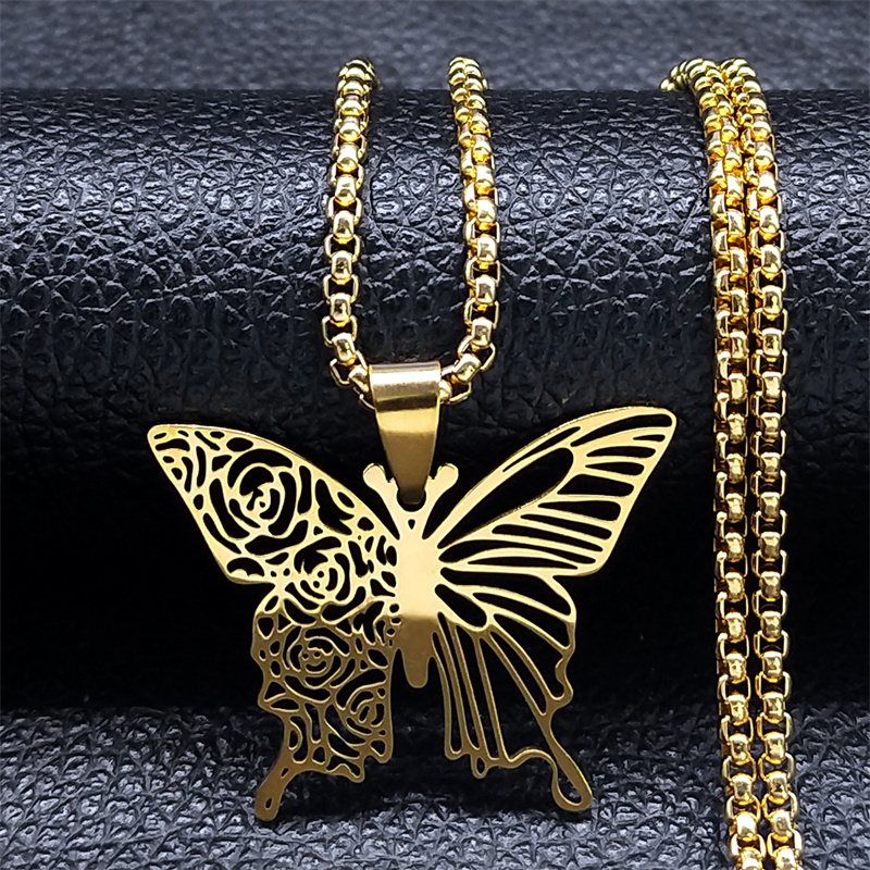 美的バタフライローズフラワーペンダントネックレスステンレス鋼 - Butterfly Clasp Deployant のレビューと価格